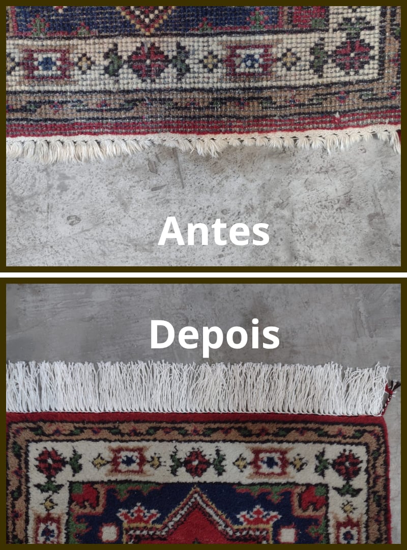 Comparação do acabamento das franjas de um tapete